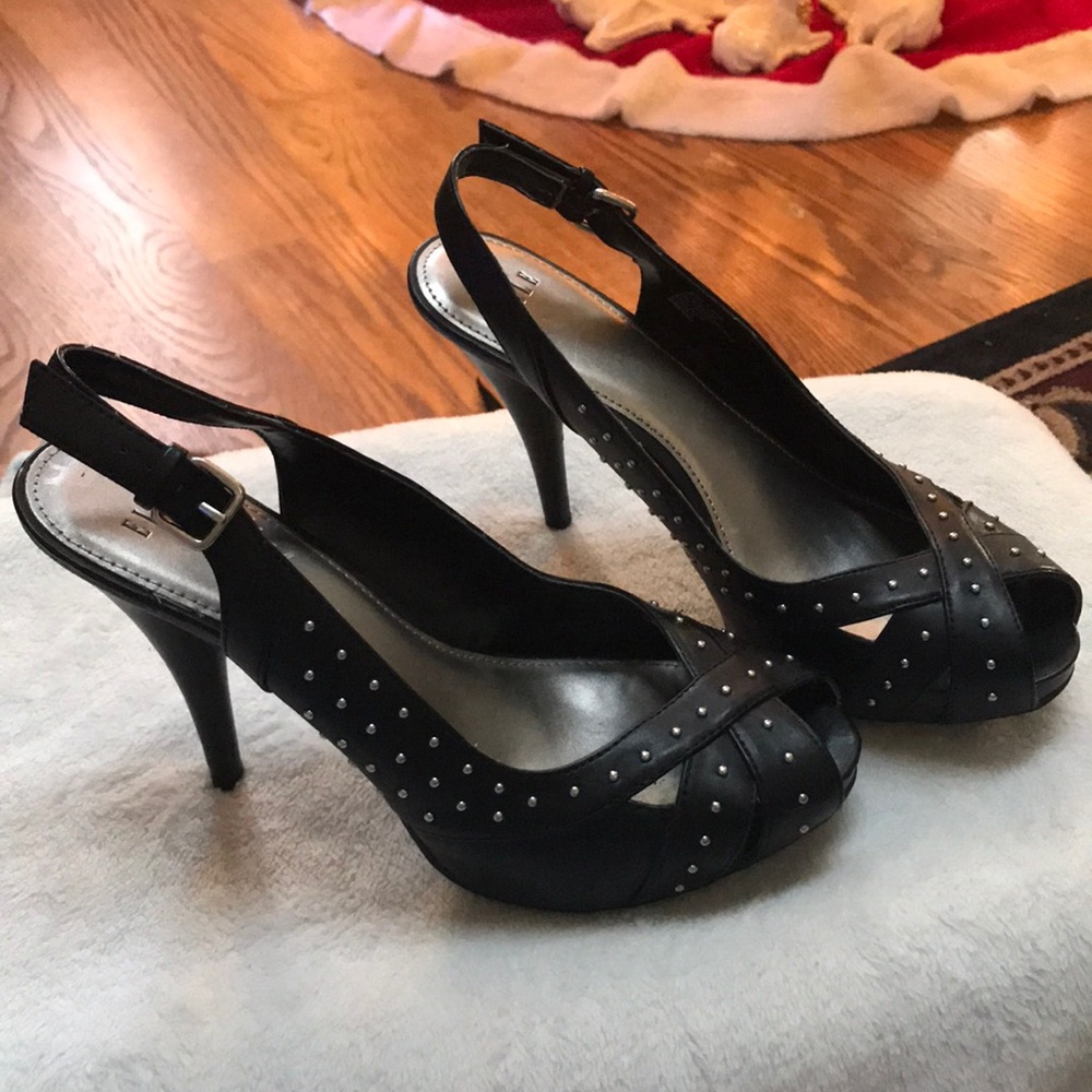 Elle size 9 black heels with silver stud detail